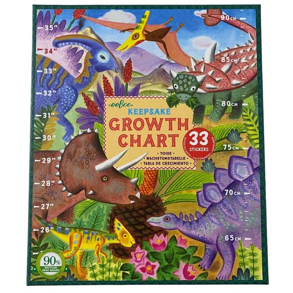 eeBoo Dinosaur Kids Growth Chart Holly Berry Stickers Vegetable Based Inks - Picture 1 of 2